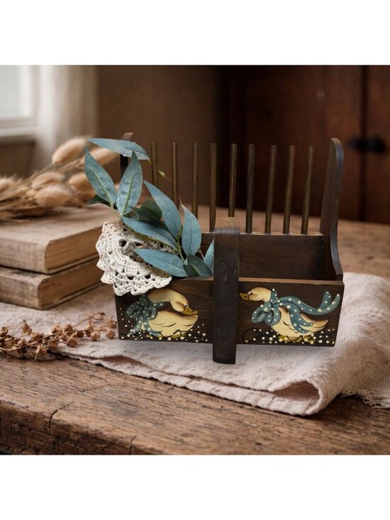 Homemade Other - Blue Ribbon Goose Wooden Berry Basket Scoop Handmade Folk Art Primitive Country